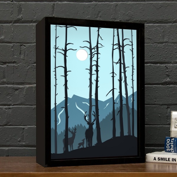 PDF تابلو لایه ای گوزن در جنگل (shadow box)